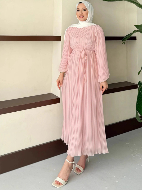 欧美中东连衣裙长裙迪拜女装跨境女士外贸货源阿拉伯压褶雪纺裙|undefined