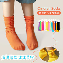 女童韩版冰冰袜夏季薄款天鹅绒中筒袜子纯色糖果色儿童堆堆袜批发