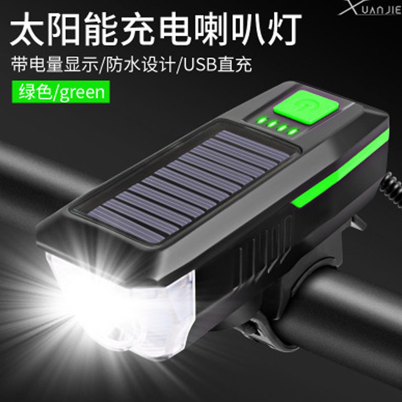 太陽エネルギーの自転車のヘッドライトのusb充電の夜はランプの山地の防水のledの屋外の自転車の明かりの源のメーカーに乗ります。