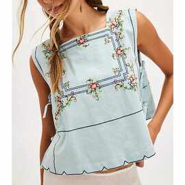 M 18259 Tie Embroidered Sleeveless Top 系带刺绣无袖上衣