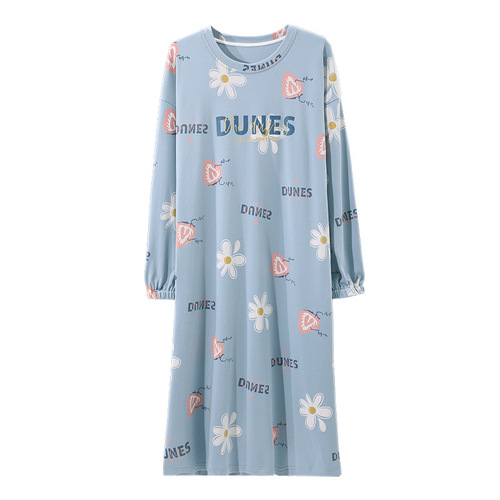 New pure cotton nightgown for women, spring and autumn large size loose long-sleeved dress, pure cotton, can be worn outside, Korean style pajamas, home clothes