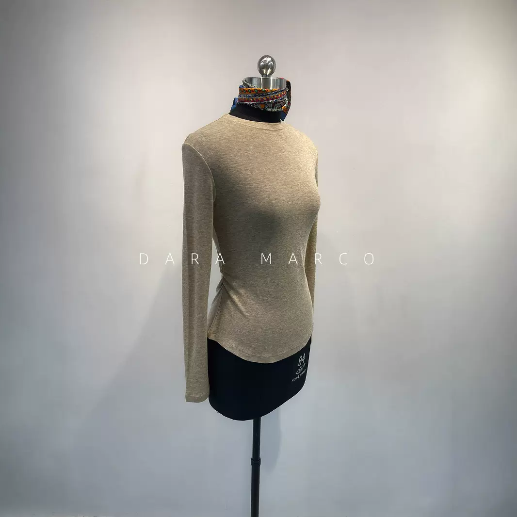 「JI软糯亲肤」丝滑高弹半高领收腰羊毛莱赛尔长袖T恤打底女早秋