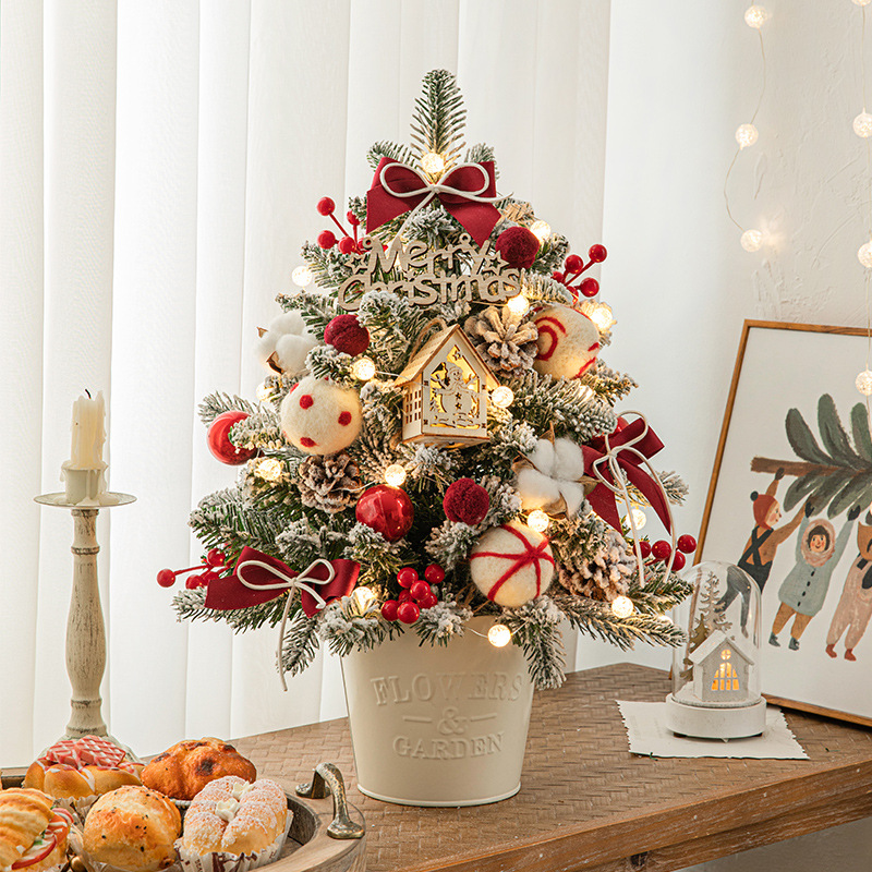 Nuevo árbol de Navidad transfronterizo mini decoración de escritorio DIY material paquete de decoración de lujo cifrado PE barril de hierro árbol de Navidad