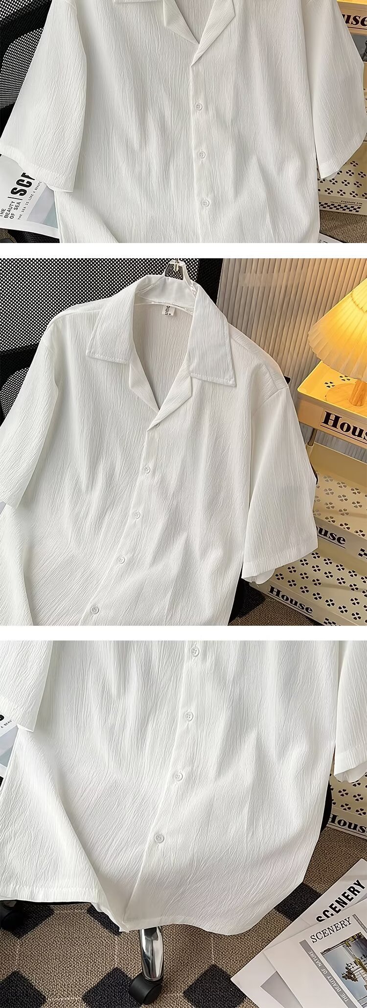 ForMen High-End Draped Ice Silk Shirt For Men, Short Sleeve Loose Fit American Cuban Collar Shirt, Summer Trendy Cool Couple's_voghion.com