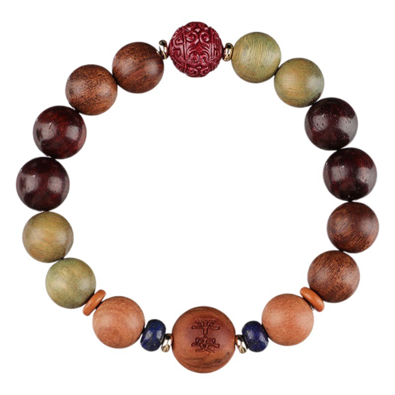 Estilo chino doce Zodiaco verde sándalo pulsera mujer dragón Zodiaco pulsera cinabrio suerte cuentas pareja pulsera