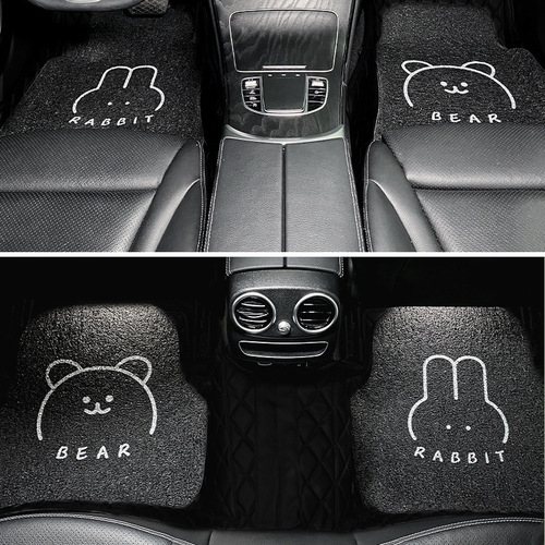 Car floor mat wire ring cartoon bear and rabbit universal single-chip main driver anti-dirty decorative interior car mat rear row foot mat