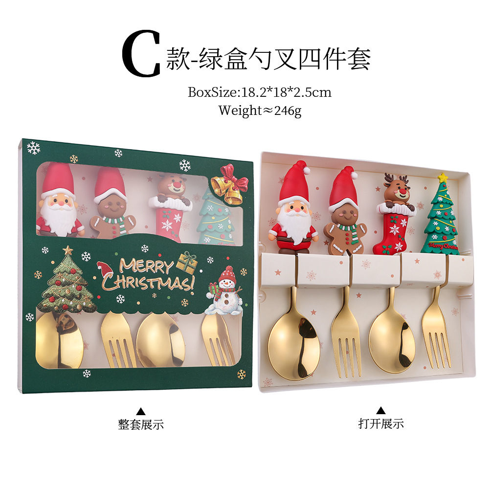 W juego de cuchara de Navidad transfronteriza dibujos animados lindo divertido muñeco de nieve cuchara postre de Navidad creativo cuchara tenedor vajilla de regalo image 10