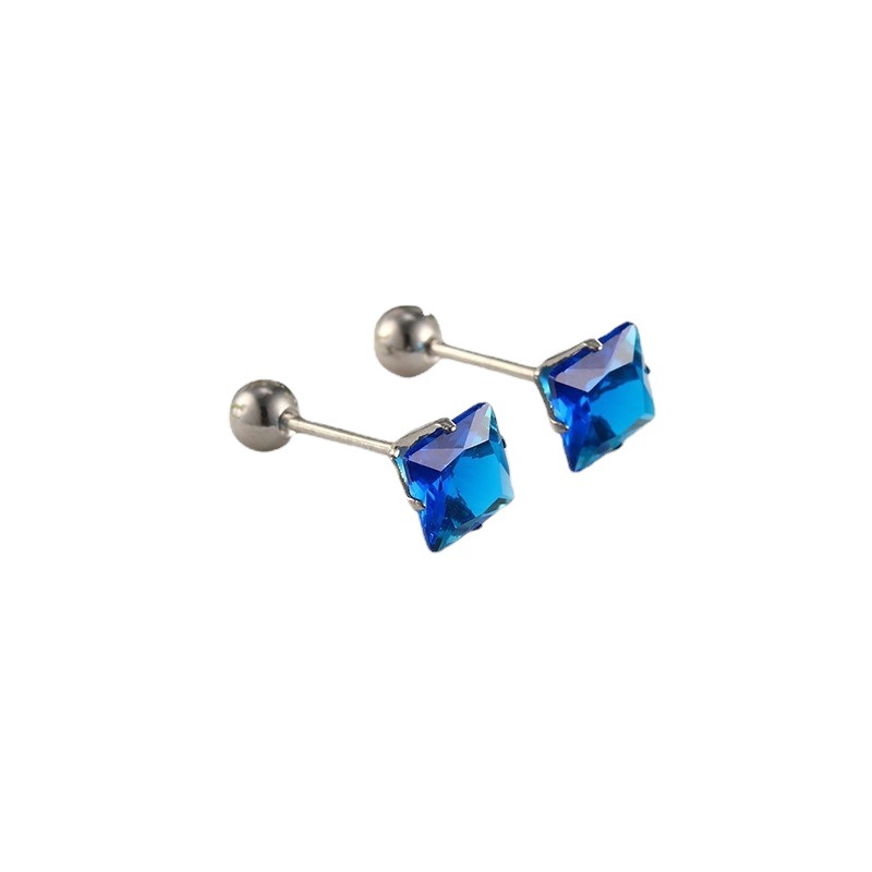 Xuping joyería de acero inoxidable tornillo torcedura hebilla pendientes cuadrados japonés y coreano personalidad de la moda azul pendientes de Gema artificial