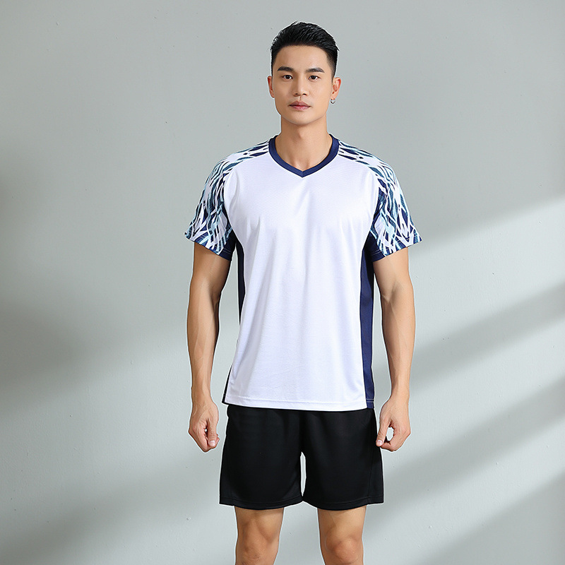 Nuevo conjunto de bádminton hombre y mujer ropa deportiva transpirable manga corta uniforme de entrenamiento de estudiantes impresión número de comercio exterior