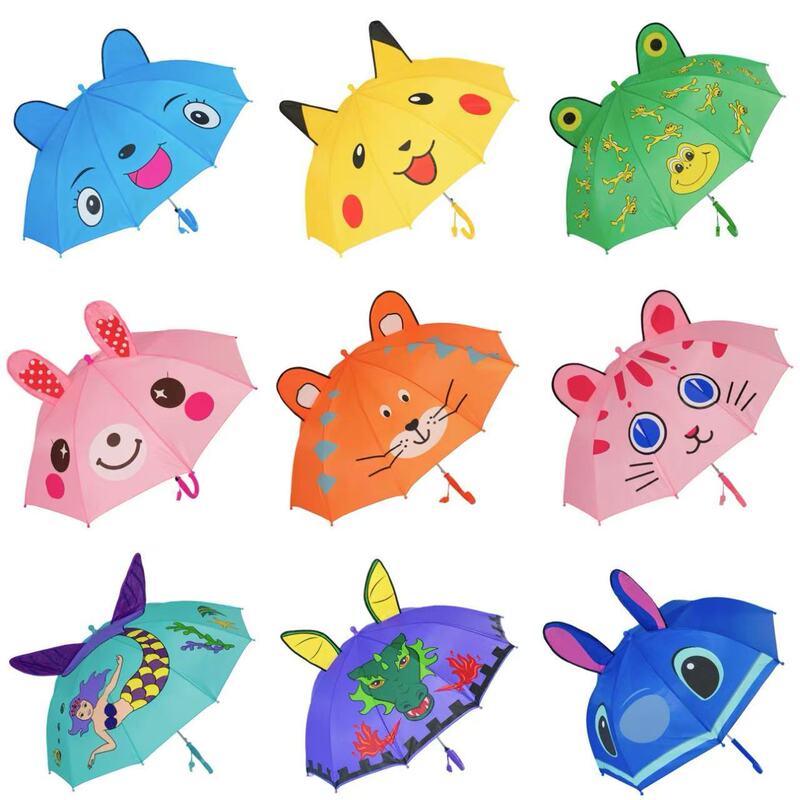 3D Cartoon Automatic Children's Umbrella with Sun Protection, Creative Animal Ear Umbrella, Can Be Printed with Logo
