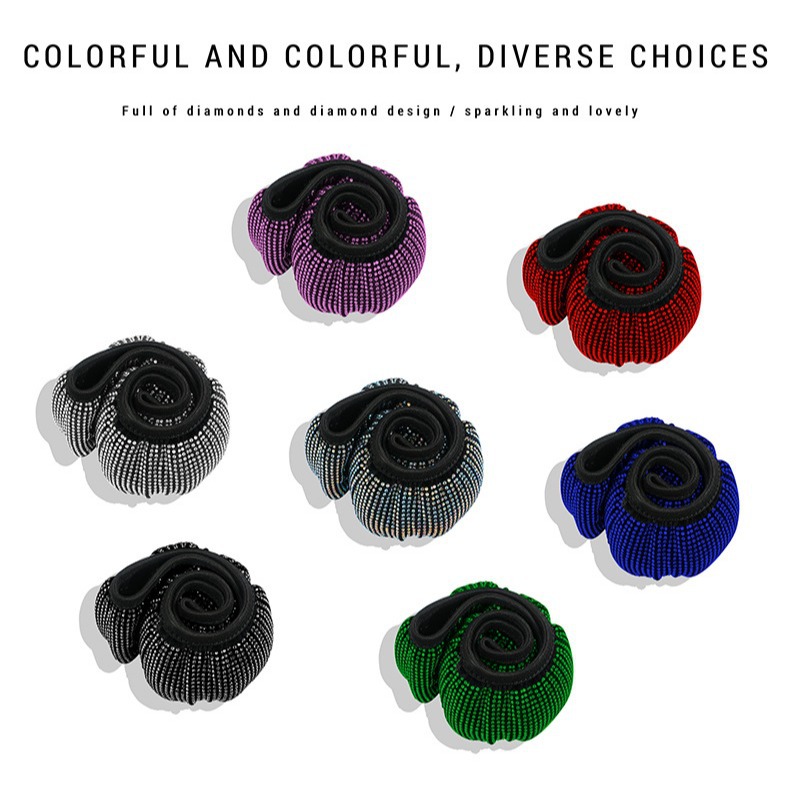Cubierta del volante incrustado en el diamante del coche sin anillo interior rhinestone de diamante lleno con malla de diamante rhinestone perforación en caliente cubierta de la manija elástica de diamante completo
