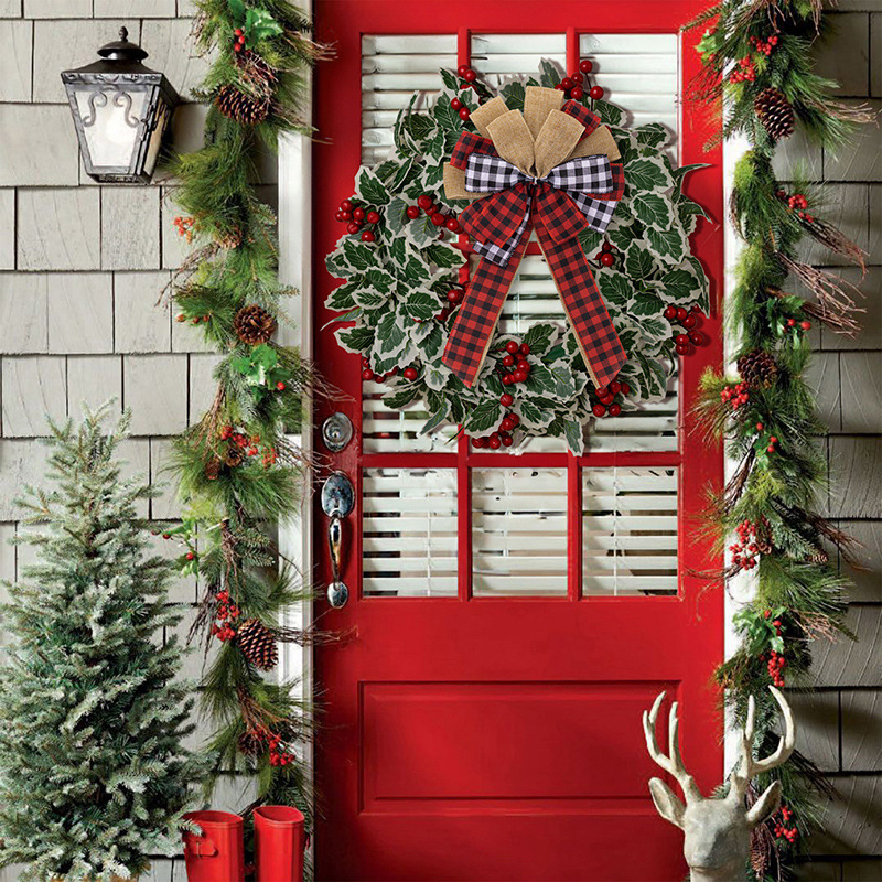 Adornos navideños Lazo navideño Guirnalda navideña Decoración Colgante para árbol de Navidad Caja de regalo Cinta a cuadros_voghion.com