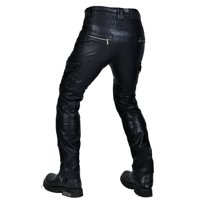 Pantalones de montar de motocicleta VOLERO para hombres y mujeres Knight motocicleta Slim pantalones de cuero casual retro resistente a la caída pantalones de cuero a prueba de viento