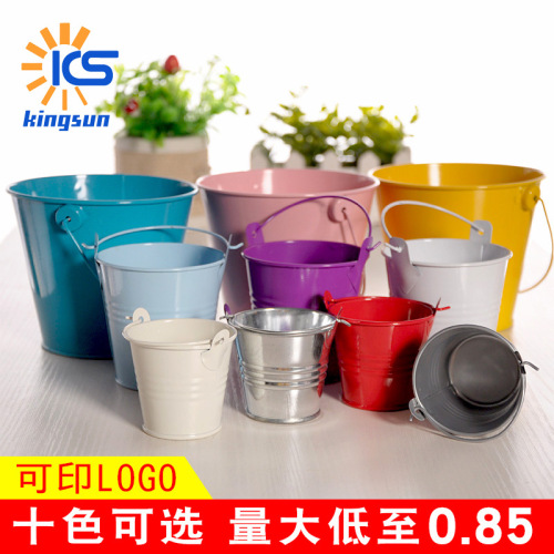 Creative candy-colored small iron bucket tinplate craft flower pot ornaments children's portable iron bucket small iron bucket mini