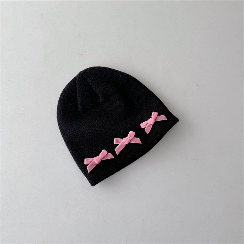 Unisex Children's knitted hat Autumn and winter girls' knitted hat Warm bow children's pullover hat everything goes with it_voghion.com