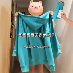 湖蓝色卫衣外套女连帽宽松袖子口袋上衣秋季2025新款韩系穿搭松弛