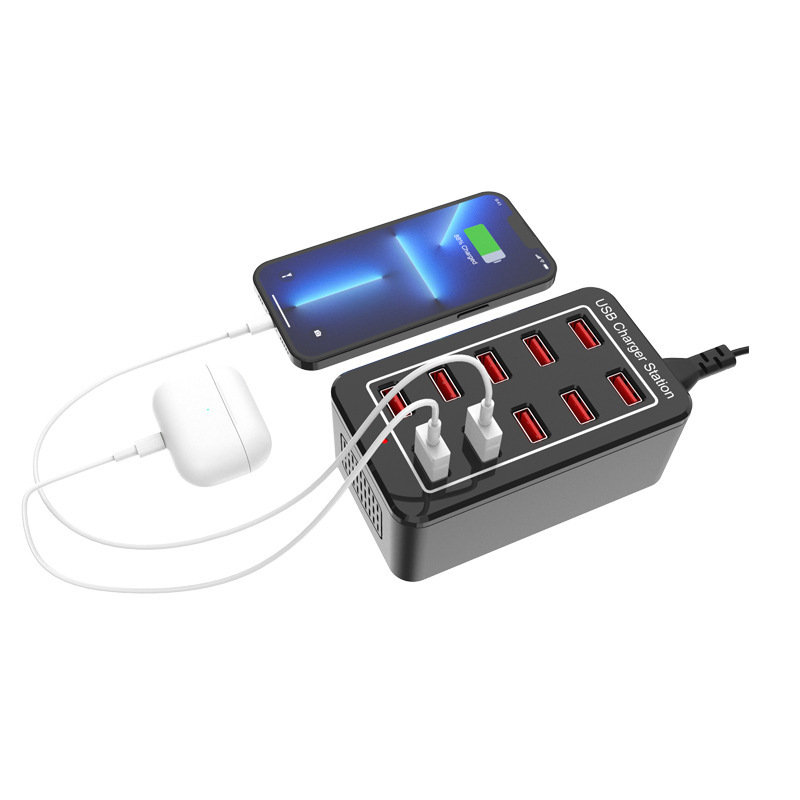 跨境专供10口USB50W多口充电器手机接口多功能大功率桌面工作室