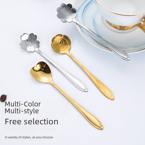 Stainless steel cherry blossom spoon flowers coffee spoon bird's nest fish gelatin flower gelatin gift souvenir wholesale logo