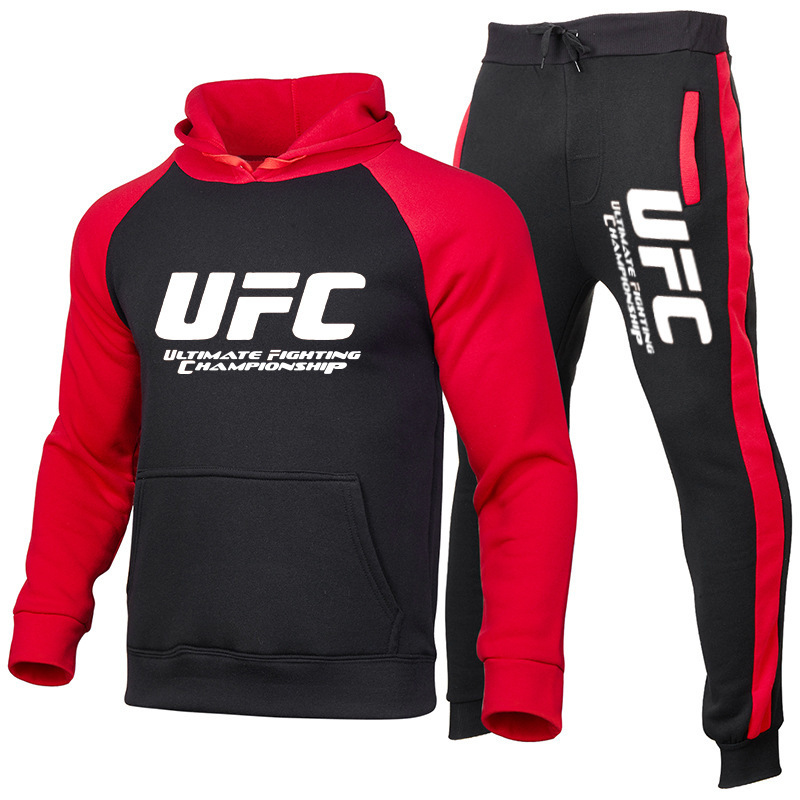European and American leisure hoodie MMA Sports UFC pullover sweater men's and women's autumn and winter plus velvet sweater pants men's suit