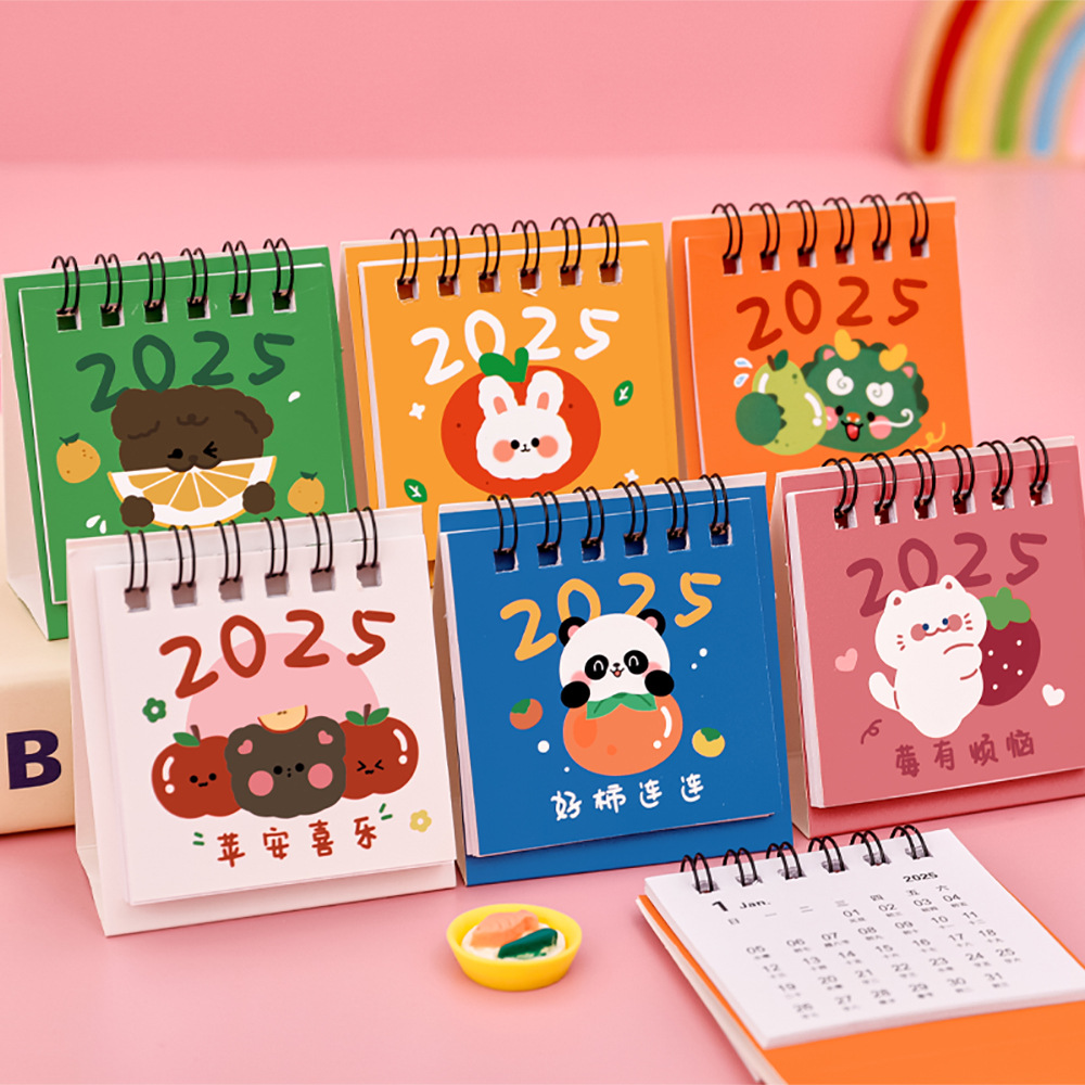 2025 cartoon mini small desk calendar ins student desktop clock-in decoration calendar cute fruit text desk calendar