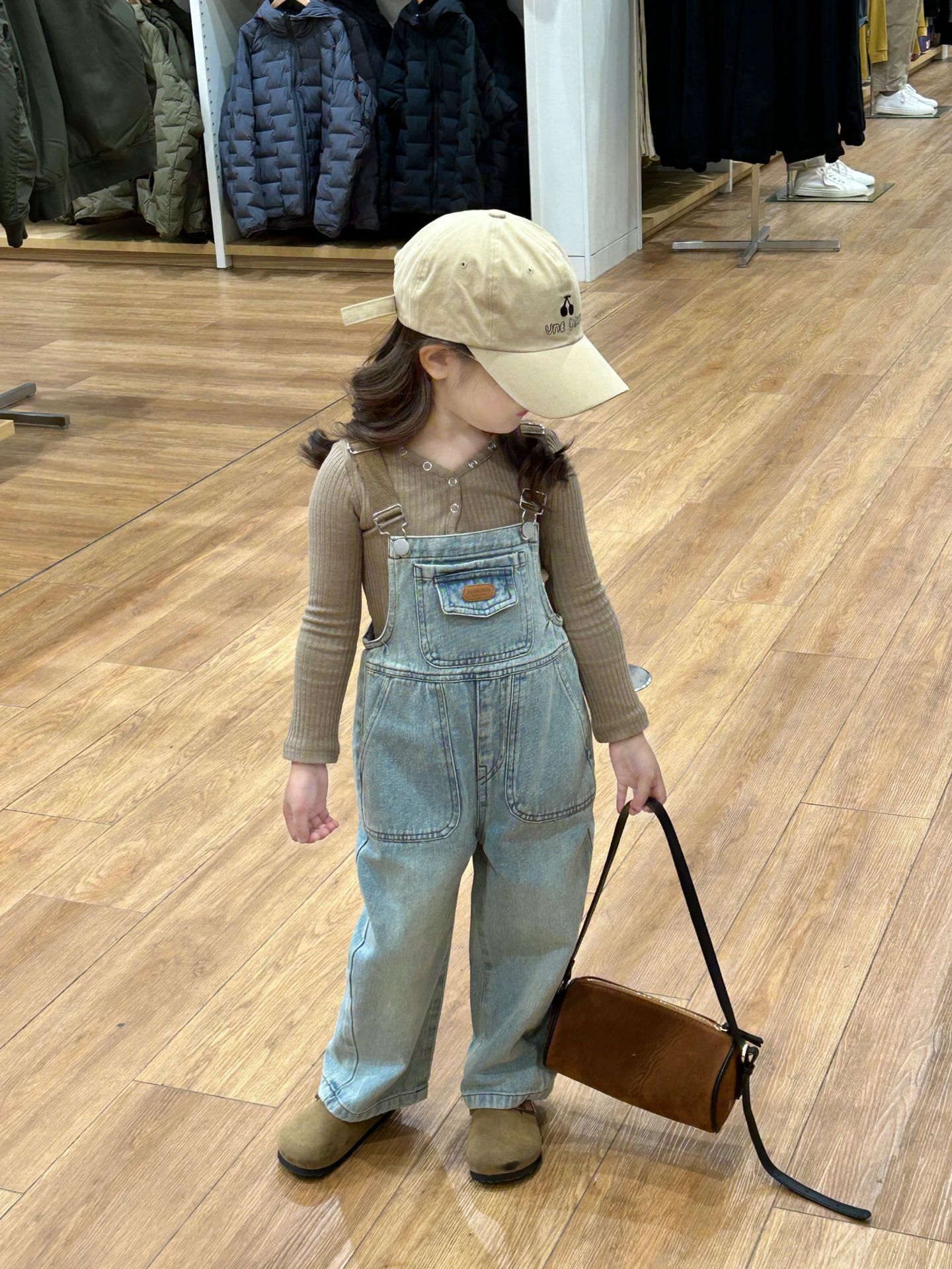 Pantalón de mezclilla con tirantes para niñas, estilo retro, suelto