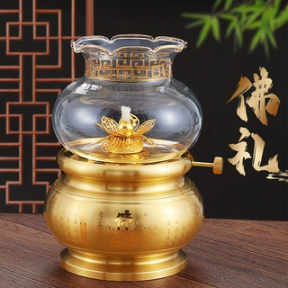 黄铜酥油灯家用供佛莲花长明灯黄铜防风招财灯无烟环保液体油灯