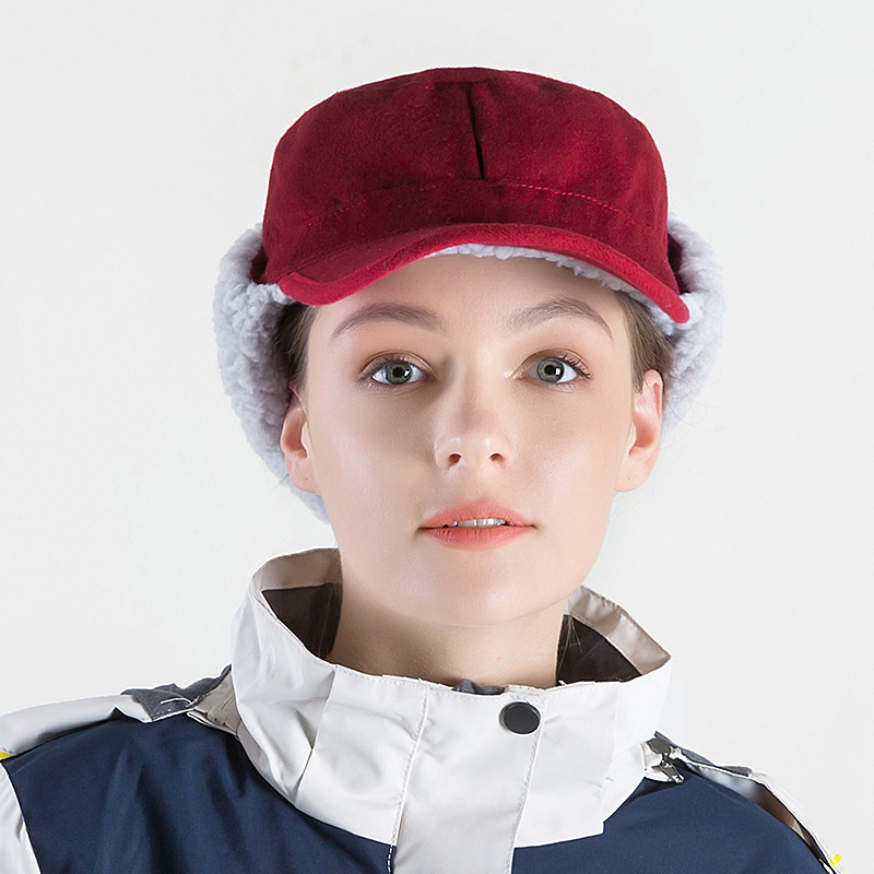 Men's Outdoor Cycling Versatile Foldable Woolen Retro Peaked Cap Women's Ear Protection Lambswool Hat
