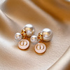 Fashionable silver needle, beads from pearl, fresh cute earrings, flowered, internet celebrity