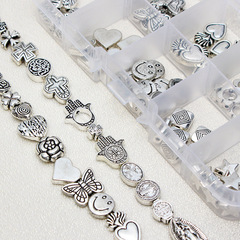 DIY復古做舊藏銀合金蝴蝶花朵愛心歐風美十字架串珠手鍊配件