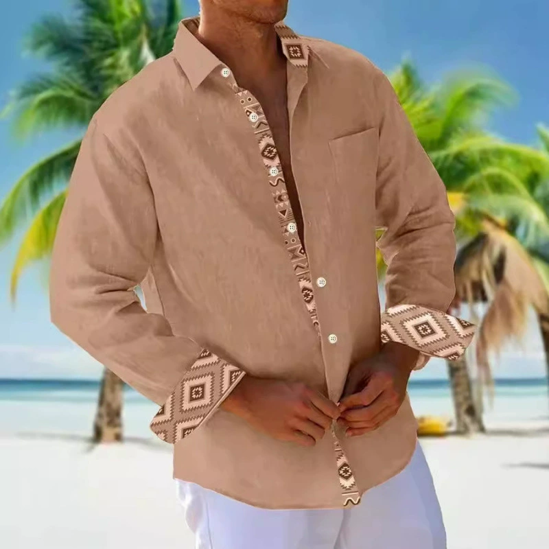 2024 осень новая внешняя торговля мужская рубашка геометрический бриллиант с длинным рукавом отворот моды кардиган удобный топ