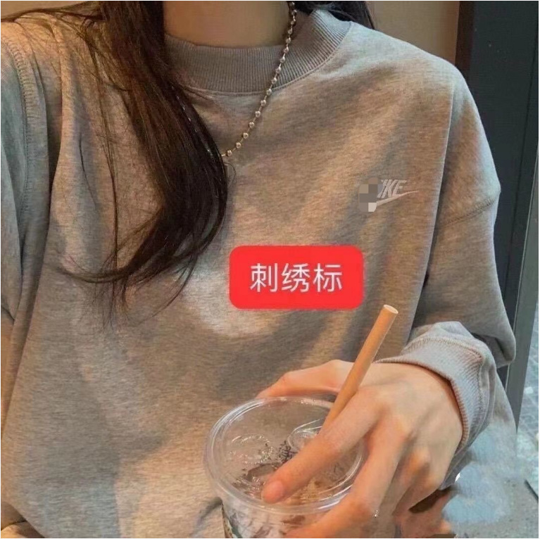 New Style Cotton Sweatshirt with Embroidered Crew Neck, Casual Loose Fit for Men and Women, Couple's Matching Long-Sleeve Top, Autumn and Winter Fleece-Lined