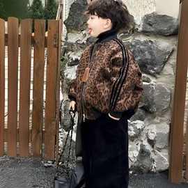 男童2024儿童豹纹棒球套装男女童韩版潮痞帅棉服保暖加厚婴童小童