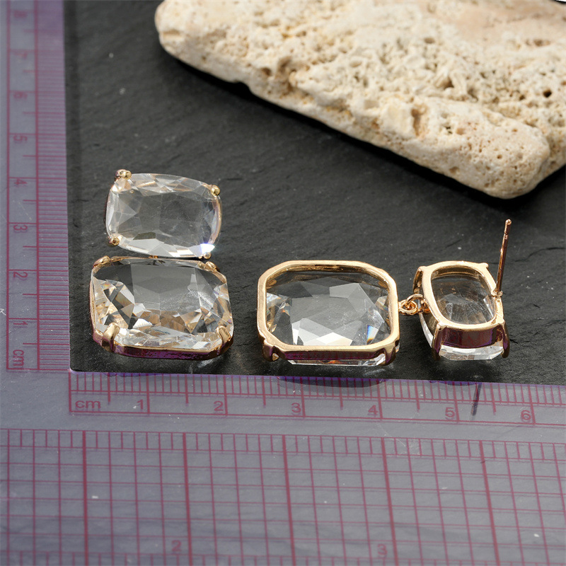 Simple Geometric Square Crystal Transparent Glass Large Earrings display picture 3