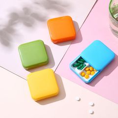 Portable push-pull 2-compartment square medicine box cartoon color mini-packaged sealed dust-proof plastic storage box with printed LOGO