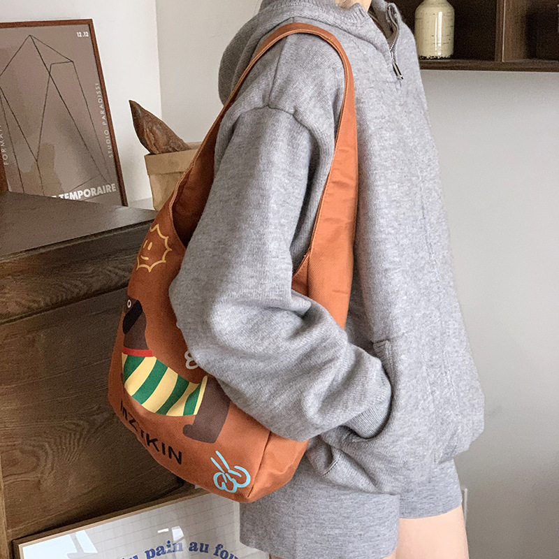 Bolsa de mano de gran capacidad, bolso de mano, bolso de hombro portátil, estilo coreano de perro salchicha encantador de dibujos animados.
