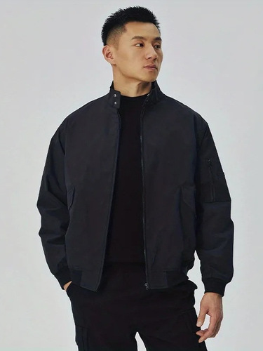 American Retro MA1 Pilot Jacket Men Loose Stand Collar Casual Trend Brand Work Outerwear Spring Autumn Black