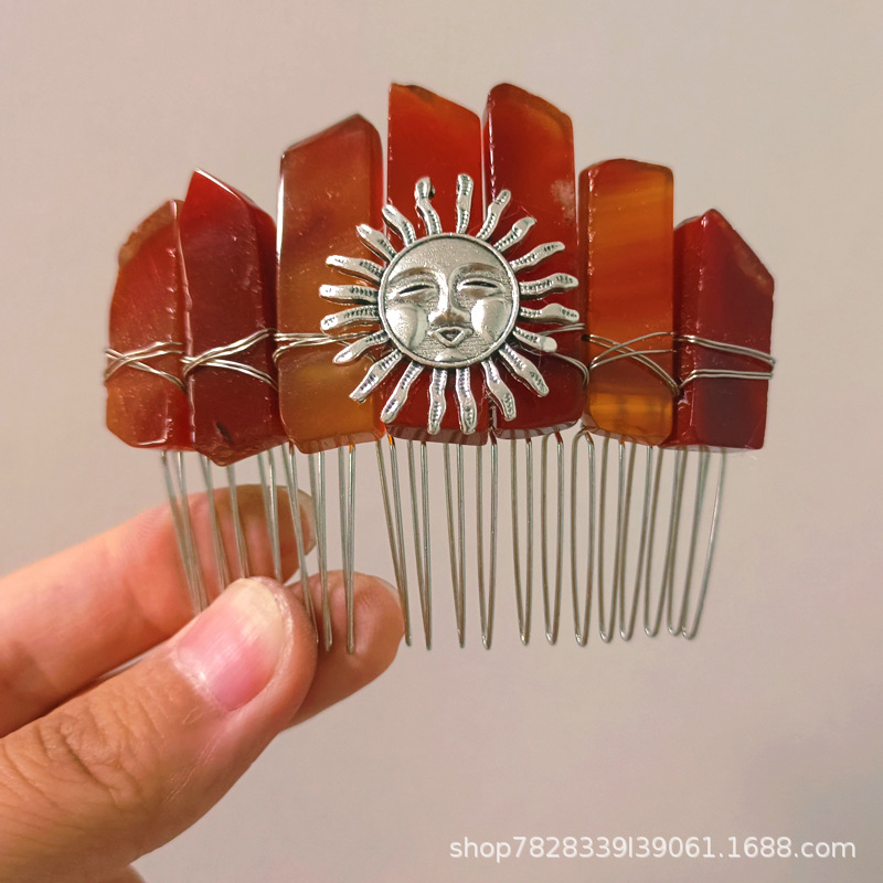 빨간 마노 실버 라인 실버 머리 빗 실버 스마일