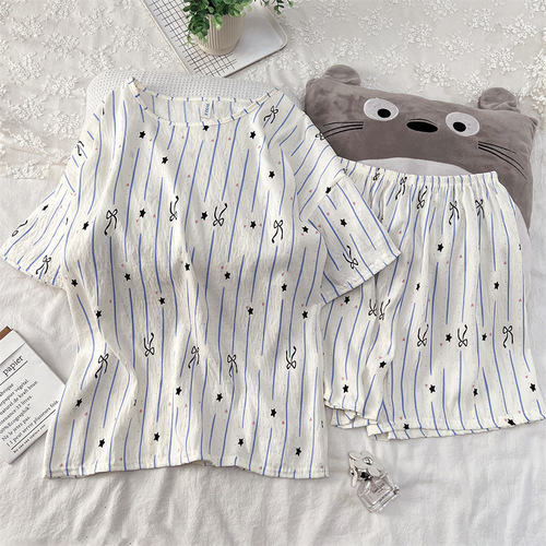 Pajama set wholesale cloud cotton pajamas for women summer short-sleeved short pants set plus size floral thin home wear can be worn outside