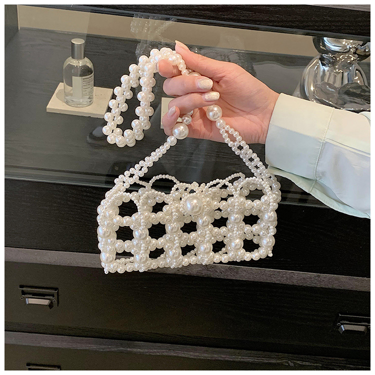 Women's Small Plastic Solid Color Elegant Pearls Hollow Square Open Shoulder Bag display picture 10