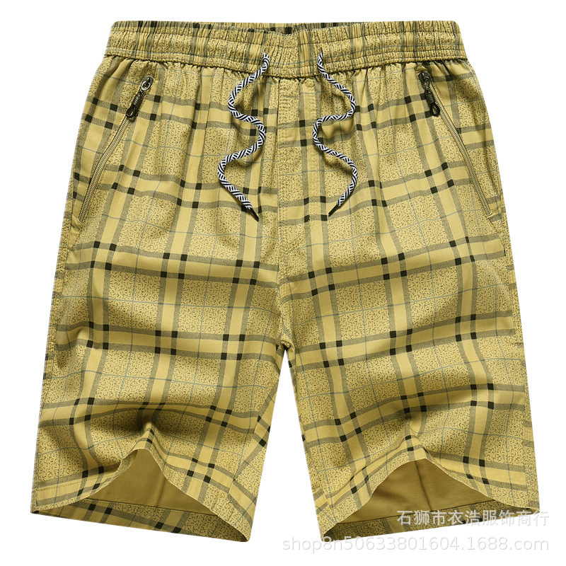 Pantalones cortos de playa de algodón puro informales transfronterizos de cinco puntos para hombre, a cuadros, de talla grande, holgados, estilo Aro, para uso exterior, de moda de verano image 4