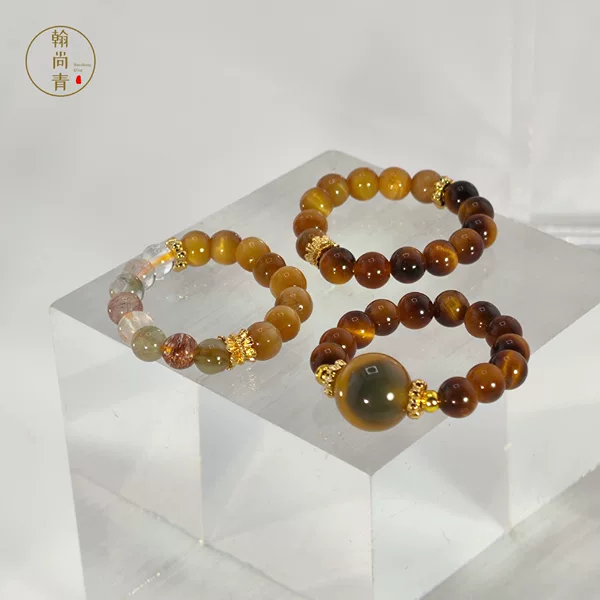 Gold Tiger Eye Stone Multicolor Niche Original Design Elastic Cord Handmade Beaded Ring Tiger Eye Stone Ring