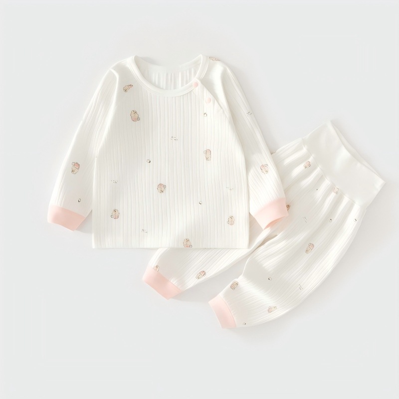 Baby thermal underwear set, pure cotton, seamless, high-waisted, belly-protecting, pajamas, base layer, loungewear for boys and girls.