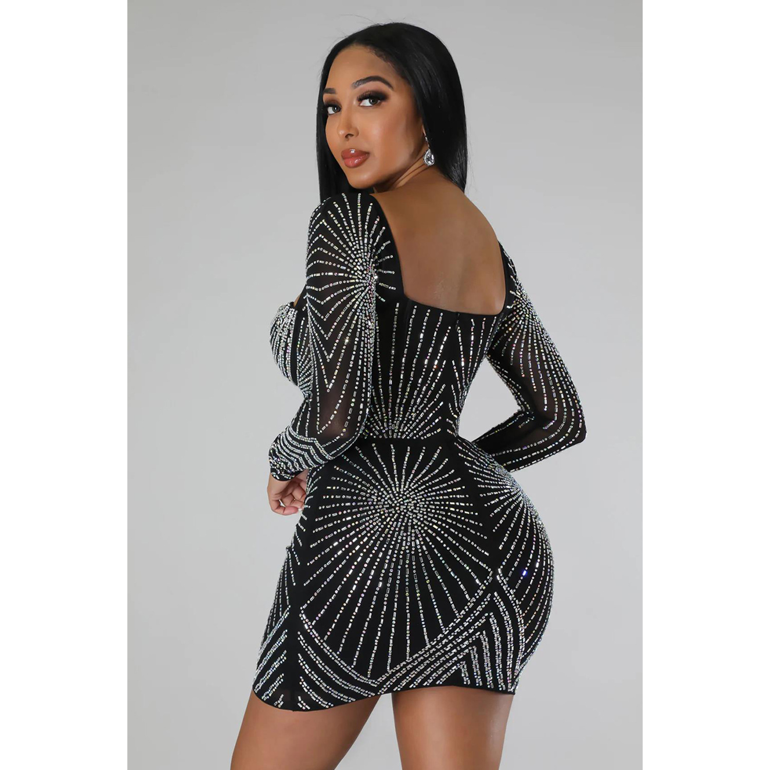 392g Weight Above Knee Dress Length Type Long Sleeve Sleeve Length Party Dress Dresses Type Regular Sleeve Sleeve Type Spandex, Polyester Fabric Type Mid Waist Waist Line Daily Occasion V Neck Neckline Regular Fit Fit Type Solid Color Pattern Summer, Spring, Autumn Season Women's Gender Diamond Design Elegant Style Wholesale Women's Elegant Diamond Solid Color Daily V Neck Long Sleeve Party Dress 7