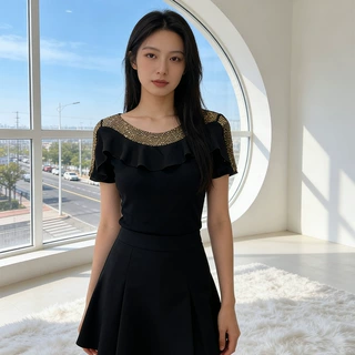 法式荷叶边重工烫钻夏季短袖上衣女遮肉显瘦时尚百搭T恤打底衫潮