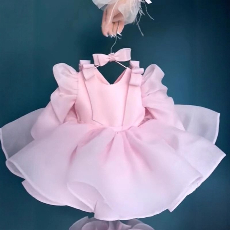 Abito da principessa rosa per il primo compleanno, con fiocco, perfetto per bambine da 0 a 3 anni, in poliestere. 【Pre-ordine | Spedizione in 15 giorni】_voghion.com