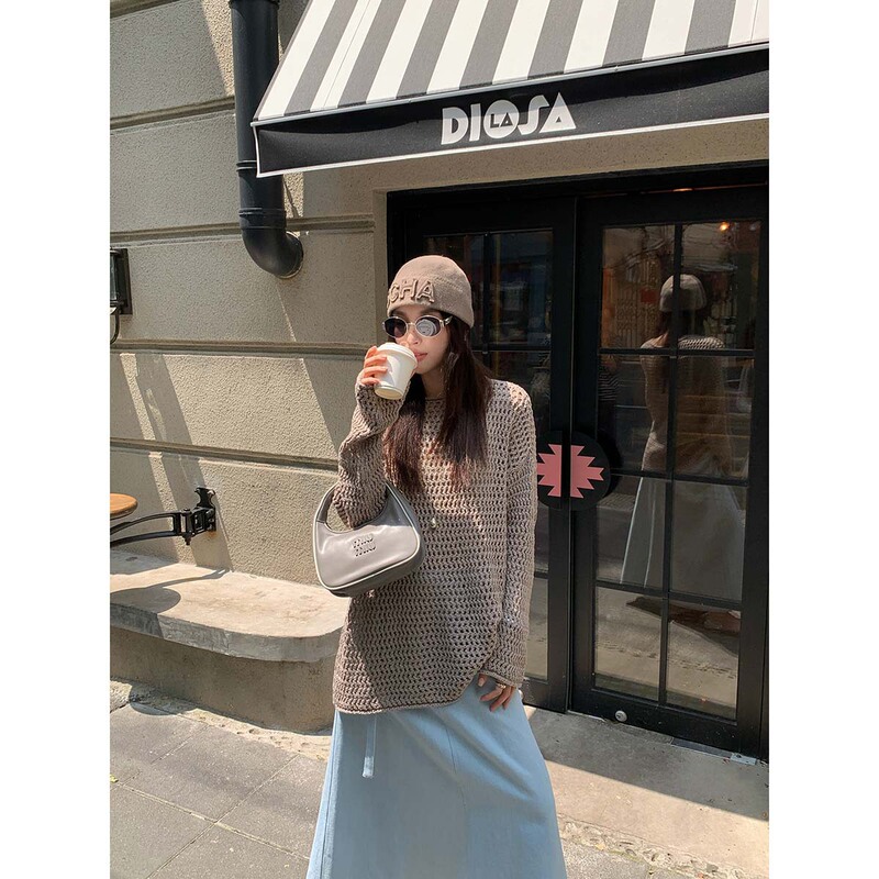 【Special Offer from Thirteen Rows, No Returns or Exchanges】Loose-Fitting Blouse for Women, Lazy Style, Hollow-Out Knit Top for Women, Slimming Long-Sleeve Top