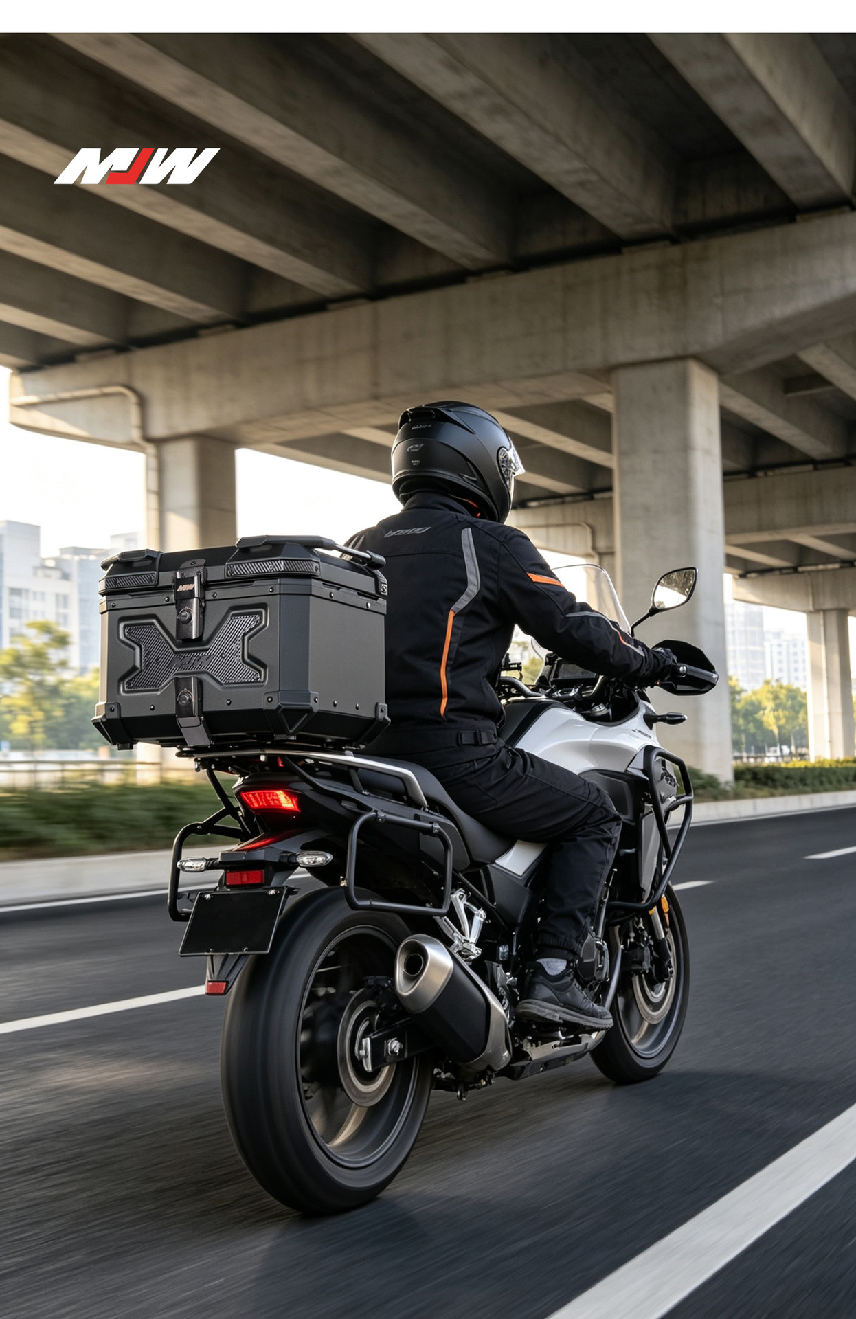 Mjw Black Warrior Aluminum Alloy Tail Box 45L55L65L Motorcycle Large Capacity Trunk Storage Box Electric Vehicle