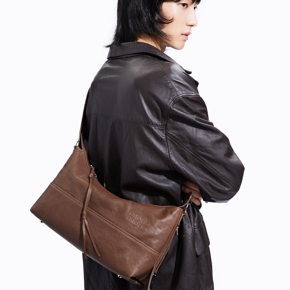 Gle 2025 New Ark Hobo Cowhide Shoulder Bag Large Capacity Commuter Travel Casual Handbag - Thumbnail 3