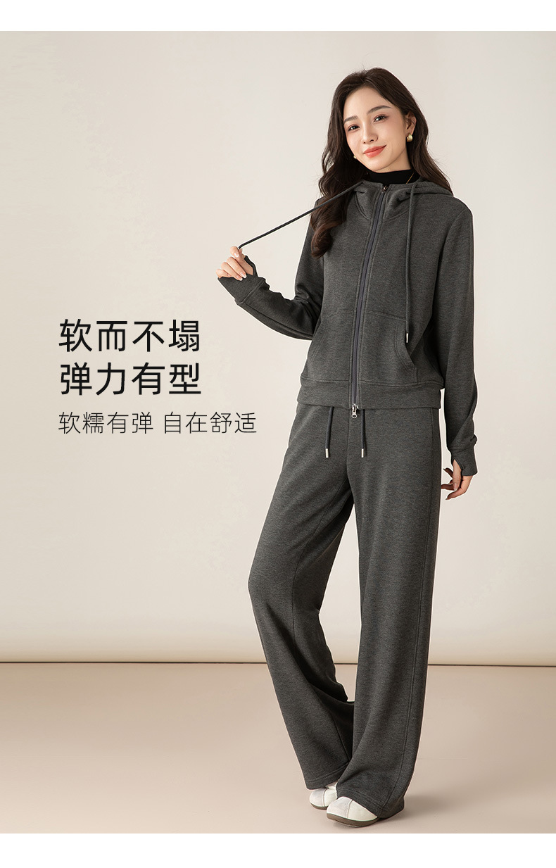 Bộ đồ thể thao nữ hai mảnh giả cashmere mũ trùm dáng rộng phong cách Hàn Quốc — Màu xám (bộ hai món) chi tiết 21