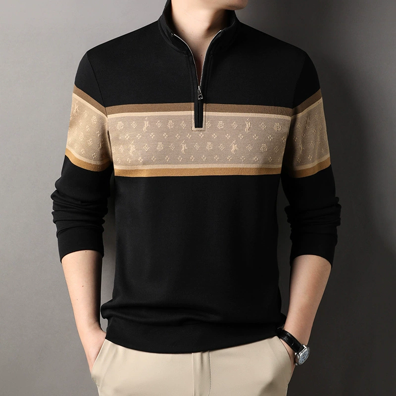 2025 весна и осень новый стиль футболки с длинными рукавами для мужчин повседневный воротник с половинной застежкой на молнии модная рубашка с нижней дном для мужчин свободное футболка